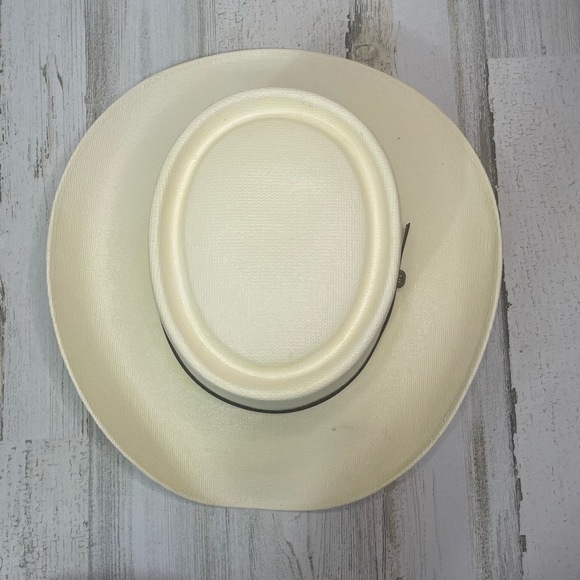 Arlop Vintage Coated Straw Banded Hat size‎ 7 1/8 Mexico White Ivory